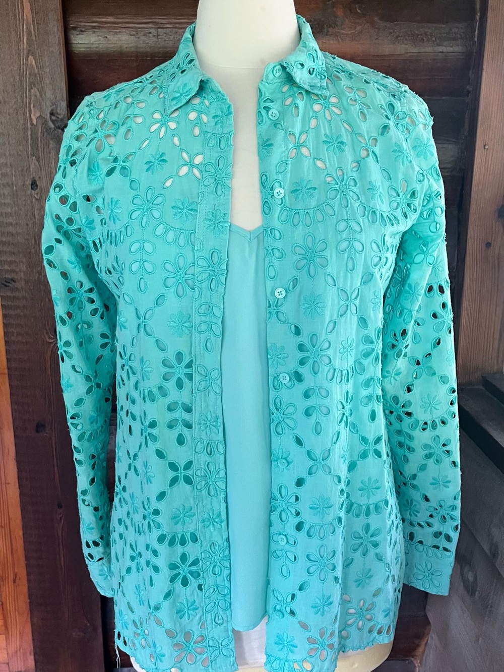 J.Crew eyelet top with matching silky camisole.  Fresh turquoise color!